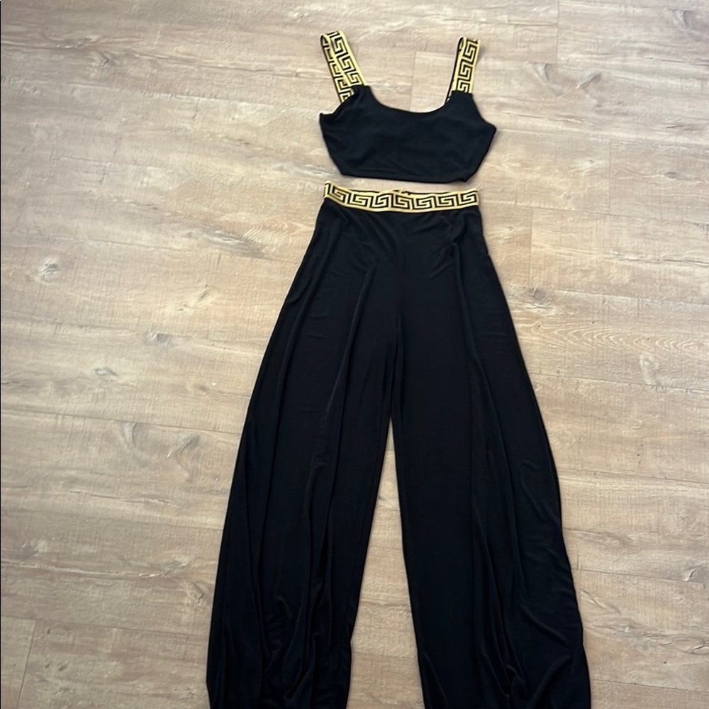 Black palazzo Versace inspo set